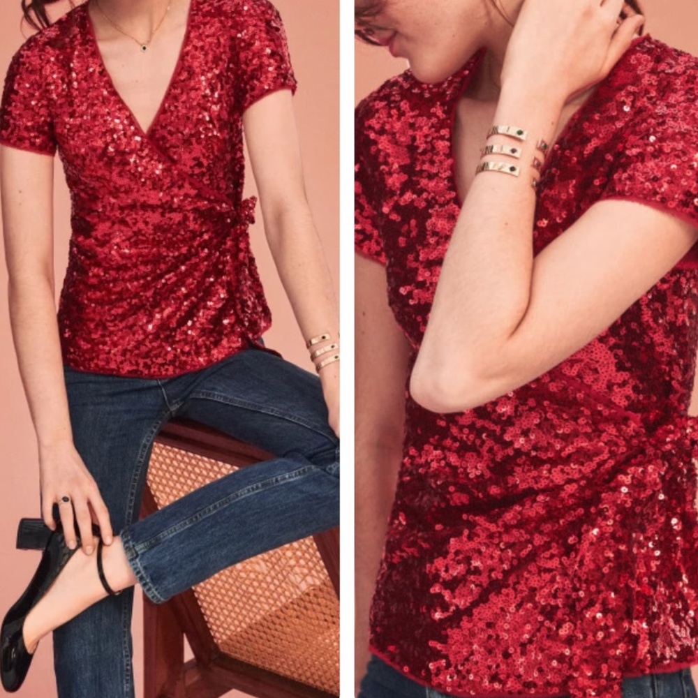 Sézane Red Sequin Blouse